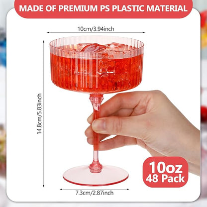 Jingmore 48 Pcs Ribbed Martini Glasses 10 oz Disposable Plastic Vintage Ribbed - Image 2