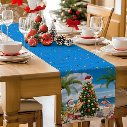 Coastal Christmas Table Runner 70 Inches Long, Xmas Tree Santa Beach Table - Image 9