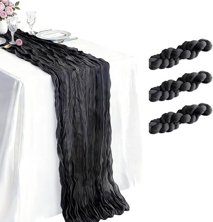 3 Pack Black Cheesecloth Table Runner 21 x 120 Inch Boho Gauze Sheer Table by Unknown