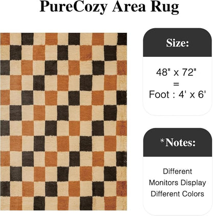 PureCozy Checkered Rug 4x6 for Living Room, Colorful Modern Shag Rug Super Soft - Image 2