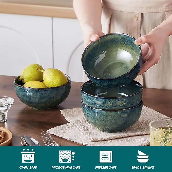vancasso Starry 24oz Bowls for Soup, Ceramic Green bowls Set of 4 | Deep Bowls - Image 4