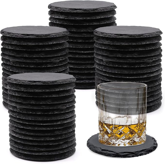 VIBRATITE 60 Pack 4 Inch Round Black Slate Drink Coasters | Laser Engraving by VIBRATITE