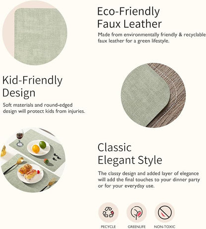 Maxpearl Faux Leather Placemats Set of 6, Light Green | Waterproof - Image 6