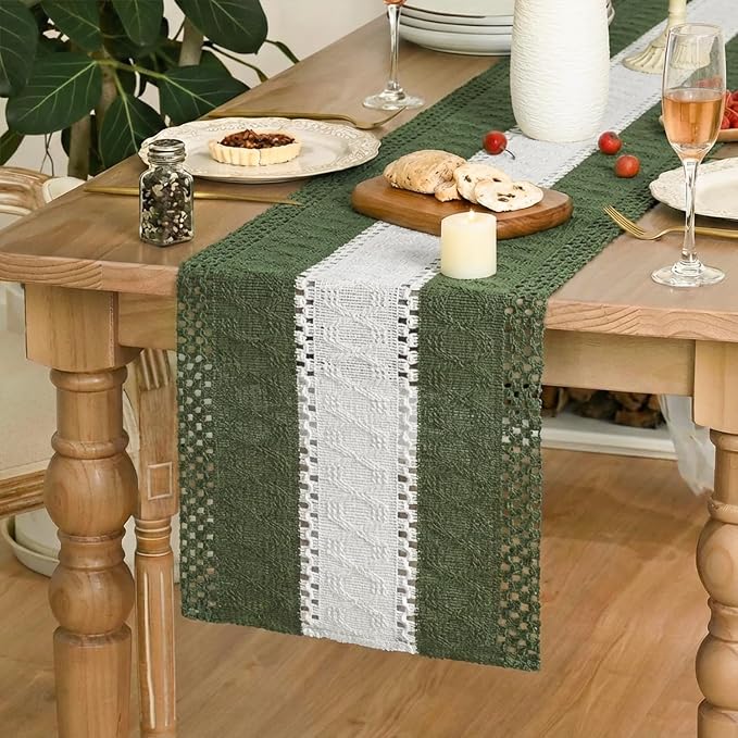 Artoid Mode Army Green Farmhouse Woven Table Runner 12x60 Inch | Seasonal - Image 3