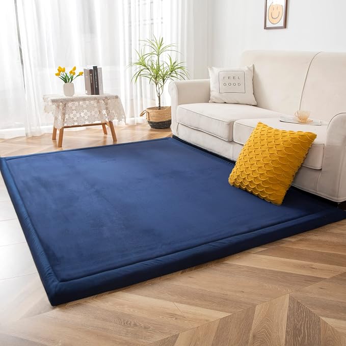MAXYOYO Black Coral Velvet Area Rug, Thick Japanese Tatami Mat Living Room by MAXYOYO