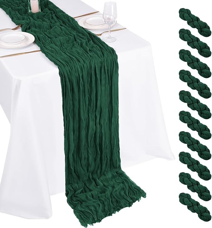 10 Pack Emerald Green Cheesecloth Table Runner 17x108 Inch Boho Gauze Cheese by Unknown