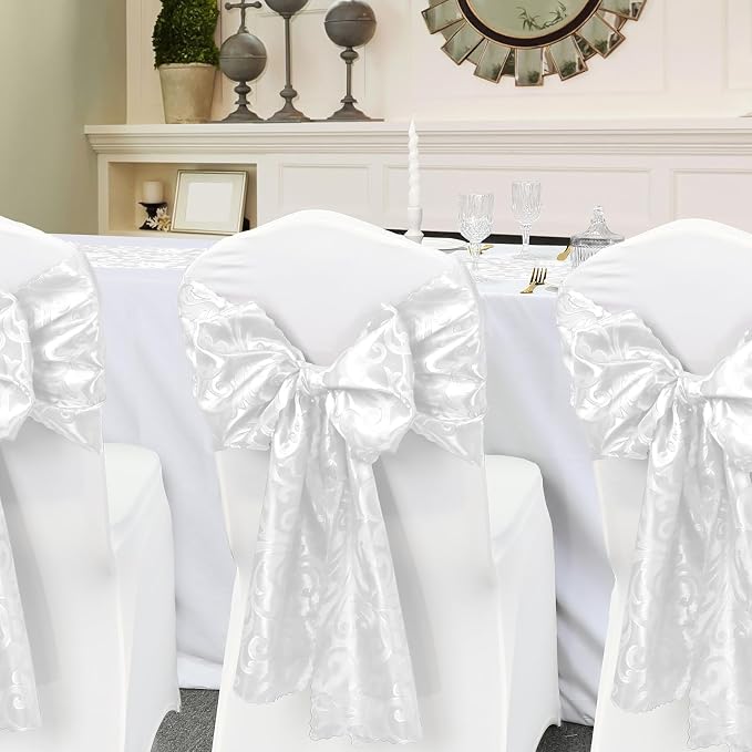 White Satin Table Runner 12 x 108 Inch, 6 Pack | Bright Smooth Damask, Silky - Image 5