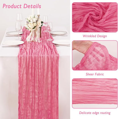 1 Pack Rose Pink Cheesecloth Table Runner 120 Inch Boho Wedding Decor | - Image 3