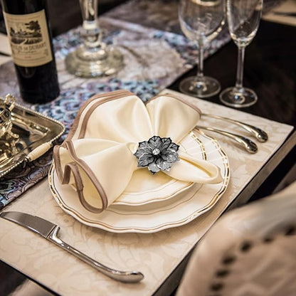 KPOSIYA Flower Napkin Rings Holder Metal Black Napkin Rings Set of 12 - Image 2