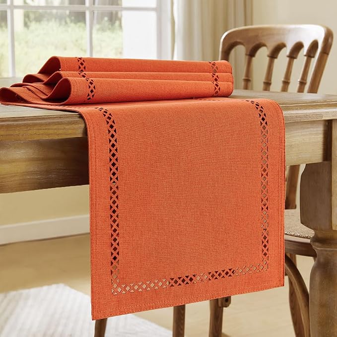 Orange Burlap Table Runner, Fall Table Runners 108 inches Long | Double Layer - Image 4