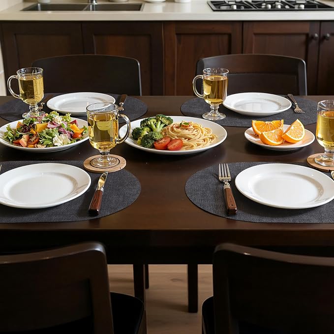 Placemats Set of 6, 11.8 x 17 Inch, Dark Grey | Heat Resistant Oval Faux - Image 2