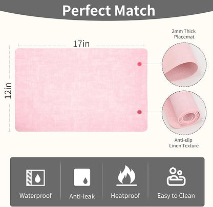 Maxpearl Faux Leather Placemats Set of 4, Peachy Pink | Waterproof - Image 8