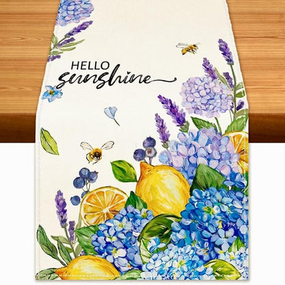 Summer Lemon Table Runner Hydrangeas Burlap Table Runners by BEAUTYROMANCEFORYOURLIFE