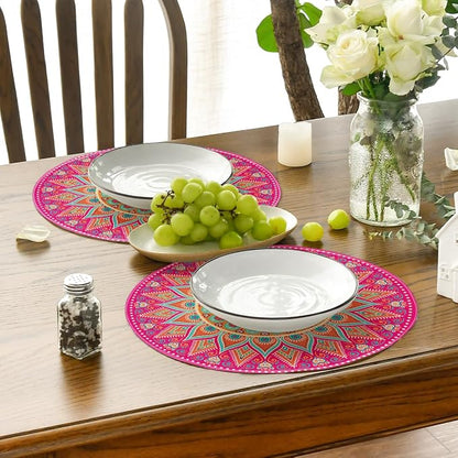 Artoid Mode Pink Yellow Mandala Round Placemats Set of 4, 14 Inch Seasonal - Image 4