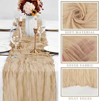 Sand 35 x 120 Inches Long Cheesecloth Table Runner Gauze Fabric 10Ft Boho Table - Image 2