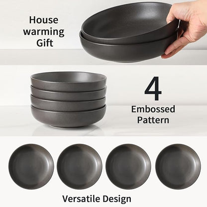 Stoneware Pasta Bowls, 34 oz Large Salad Bowl Set of 4, Ceramic Serving Bowls - Image 6