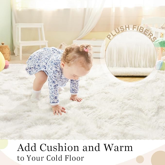 BENRON Fluffy Rugs for Living Room 6x9 Cream White, Washable Large Area Rugs - Image 4