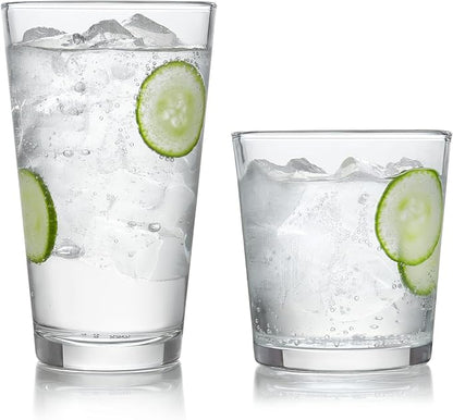 Libbey Preston Tumbler & Rocks Drinking Glasses Set of 16, All-Purpose Cups | by Libbey