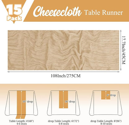 15 Pack Beige Table Runner 17 x 108inch Cheesecloth Table Runner Boho Gauze - Image 2