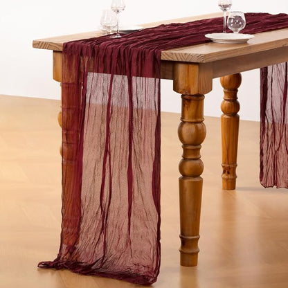 DeZerlor Burgundy Cheesecloth Table Runner 1 Pack Christmas Runner | 120Inches - Image 5