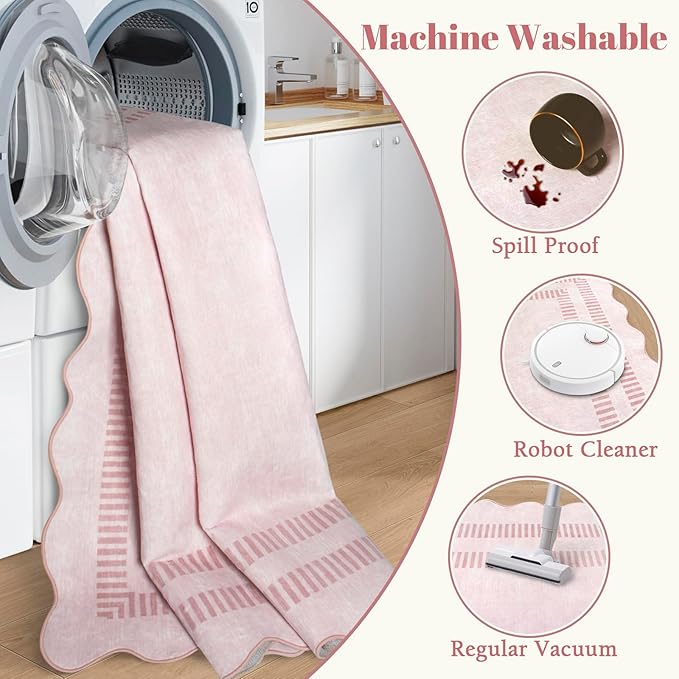 Pink Rugs for Bedroom Girls, 5x7 Washable Non Slip Area Rugs for Living Room - Image 5