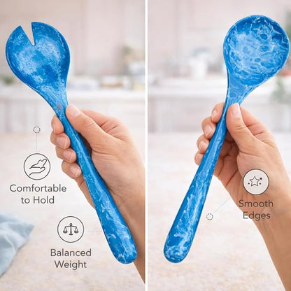SS CRAFTS INDIA Premium 12" Ocean Blue Swirl Resin Salad Servers | Set of 2 - Image 8