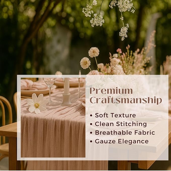 12 Pack Dusty Pink Cheesecloth Table Runners – 10FT Blush Gauze Boho Table - Image 3