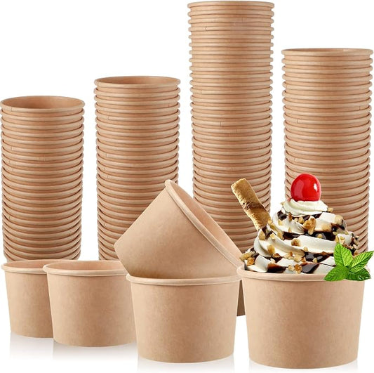Honeydak 100 Pieces Ice Cream Soup Cups Paper 8 oz Disposable Sundae Bowls by Honeydak
