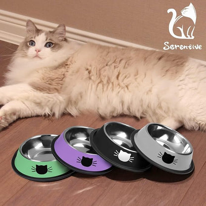 Serentive 2 Pcs Non-Slip Stainless Steel Small Cat Food Bowls - Image 7