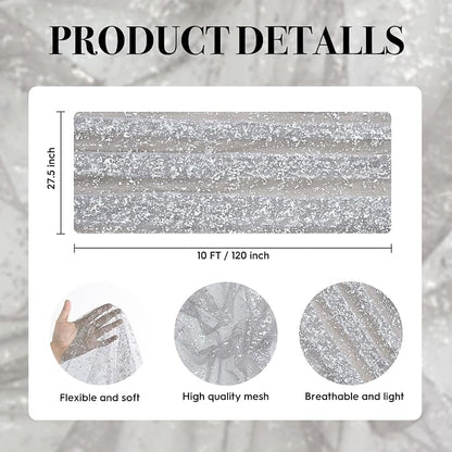 Artoid Mode Grey Gold Gauze Table Runner 120 Inch 10FT, Glitter Metallic Foil - Image 7