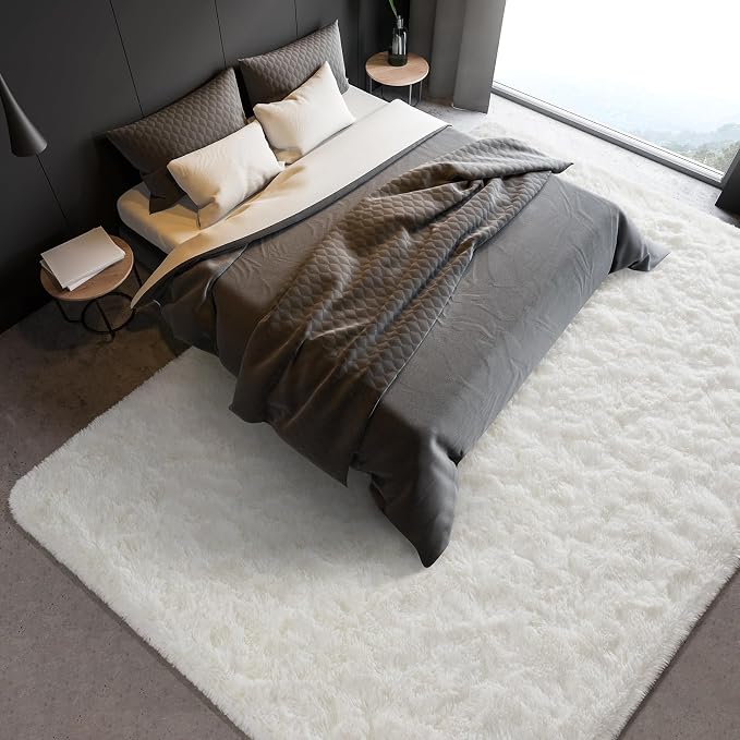 BENRON Fluffy Rugs for Living Room 6x9 Cream White, Washable Large Area Rugs - Image 6