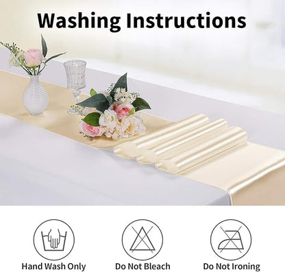 5-Pack Satin Table Runner Champagne 12 x 108 inches Long, Table Runners - Image 6