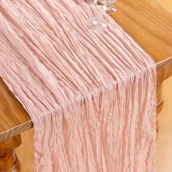 DeZerlor Pink Cheesecloth Table Runner 2 Pack Summer Table Runners Boho Gauze - Image 2
