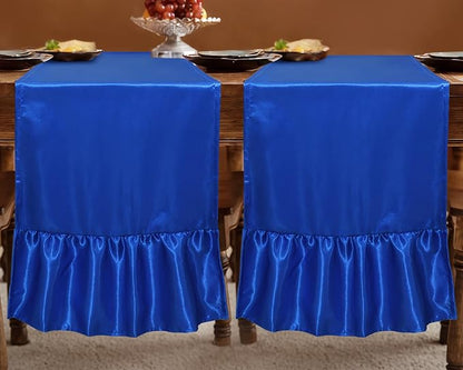 2 Pack Royal Blue Satin Table Runner 12 x 108 Inch | Ruffle Design, Luxurious - Image 3