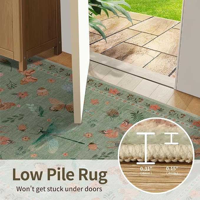 Rugxara 3x5 Rug for Entryway Bedroom, Floral Vintage Retro Boho Throw Rug - Image 6