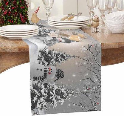 Christmas Snowman Table Runners 60 Inches Long, Cotton Linen Fabric Snowflake - Image 4