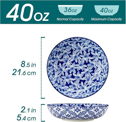 vancasso Selene 8.5" Pasta Bowls Set of 6, 40 oz Porcelain Shallow Salad Bowls - Image 2