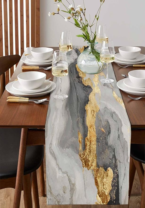 Grey Ombre Marble Table Runners 90 Inches Long, Abstract Art Kitchen Dining - Image 2