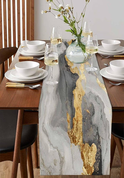 Grey Ombre Marble Table Runners 90 Inches Long, Abstract Art Kitchen Dining - Image 2
