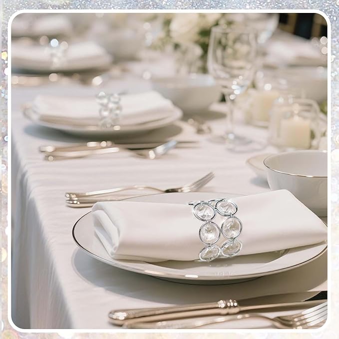 Crystal Metal Napkin Rings Set, Elegant Wedding/Party Table Decor, Shiny - Image 6