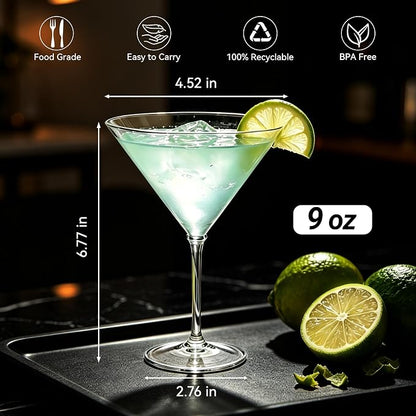 Plastic Martini Glasses Set of 24, 9 oz Clear Cocktail Cups | Unbreakable - Image 2