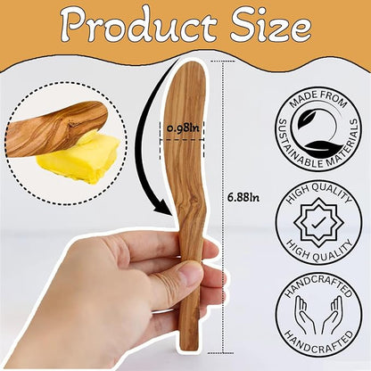 Olive Wood Butter Spreader, 6.8 Inch Handmade Butter Knife Set of 6 | Olive - Image 2