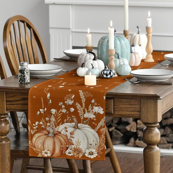 Artoid Mode 210 GSM Fall Table Runner 13x72 Inch Home Party Decor | Orange - Image 3