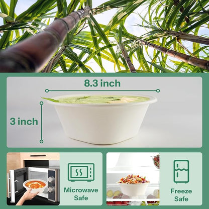 Large Disposable Bowls 48 Oz Heavy Duty Compostable Paper Bowls, Extra Large - Image 2