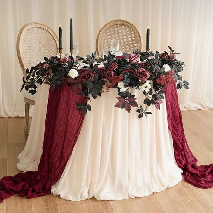 3Pack Burgundy Cheesecloth Table Runners 17 x 108 inch Sheer Table Runner | - Image 2