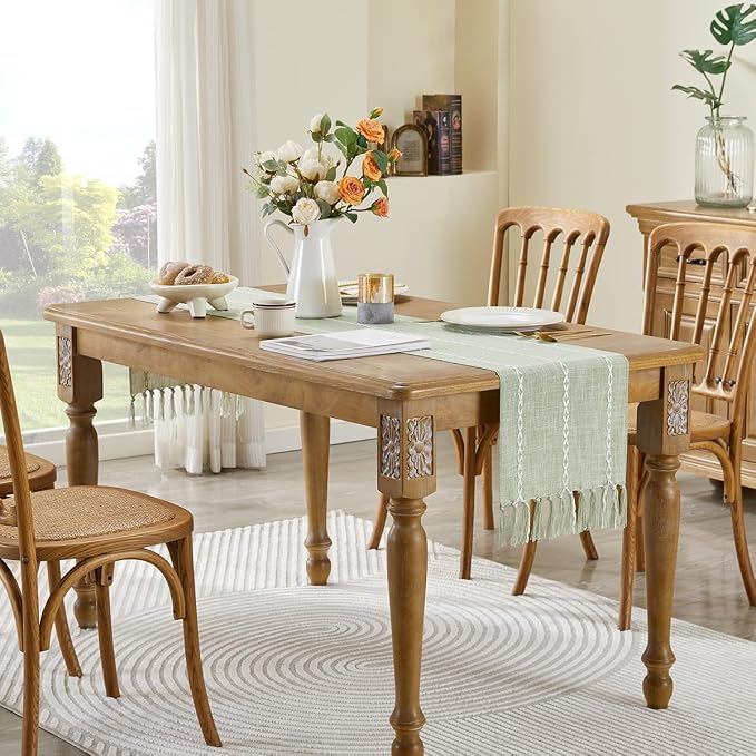 Wracra Rustic Linen Table Runner, Sage Green Table Runners 90 inches Long | - Image 5