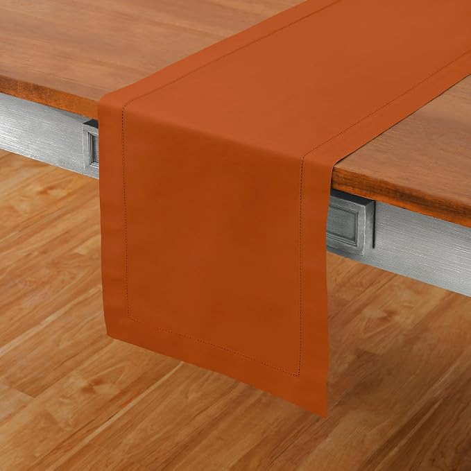 Solino Home Cotton Linen Dining Table Runner Cinnamon Hemstitch, 14 x 36 in | - Image 2
