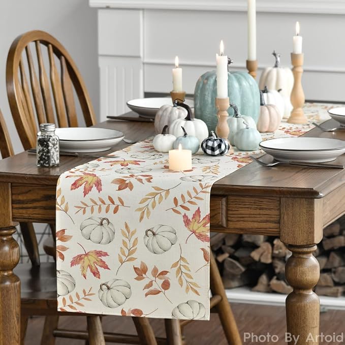 Artoid Mode 210 GSM Fall Table Runner 13x120 Inch Home Party Decor | Orange - Image 3