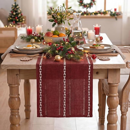Artoid Mode Red Rustic Cotton Linen Christmas Table Runner, Seasonal - Image 2