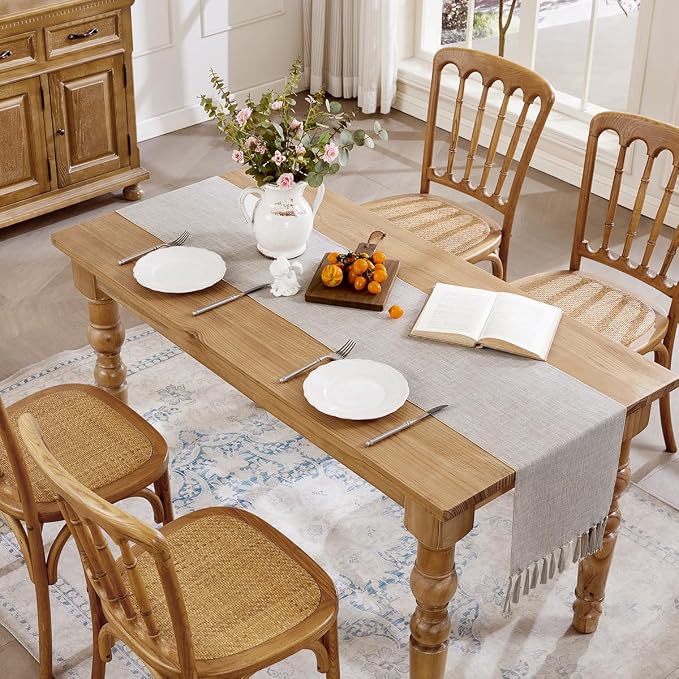 Cotton Linen Table Runner, 13x36 Inch Light Coffee - Image 6